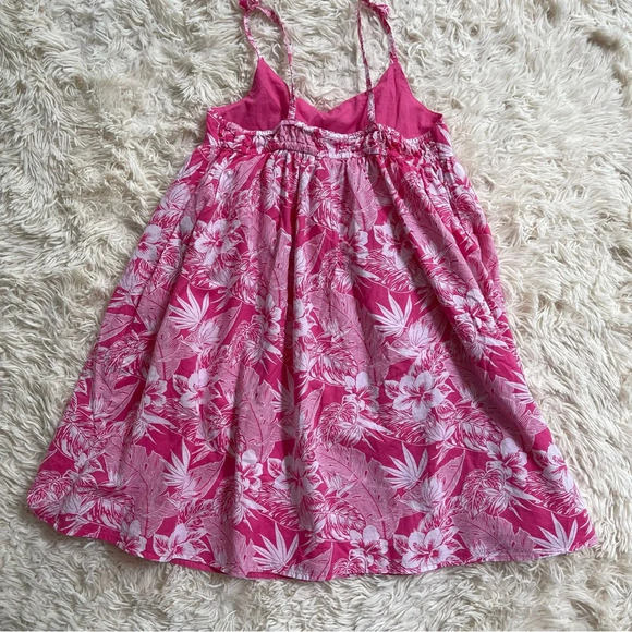 Janie and Jack TROPICAL PALM SUNDRESS straps cotton white pink knee length SZ 12 - Picture 4 of 10